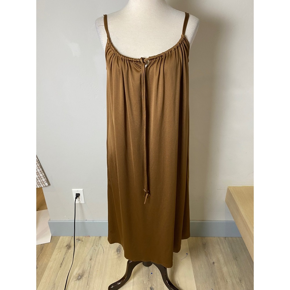 Vintage 70s Ms Arkin Bronze Brown Spaghetti Strap Maxi Dress Sz 9/10 Disco Boho
